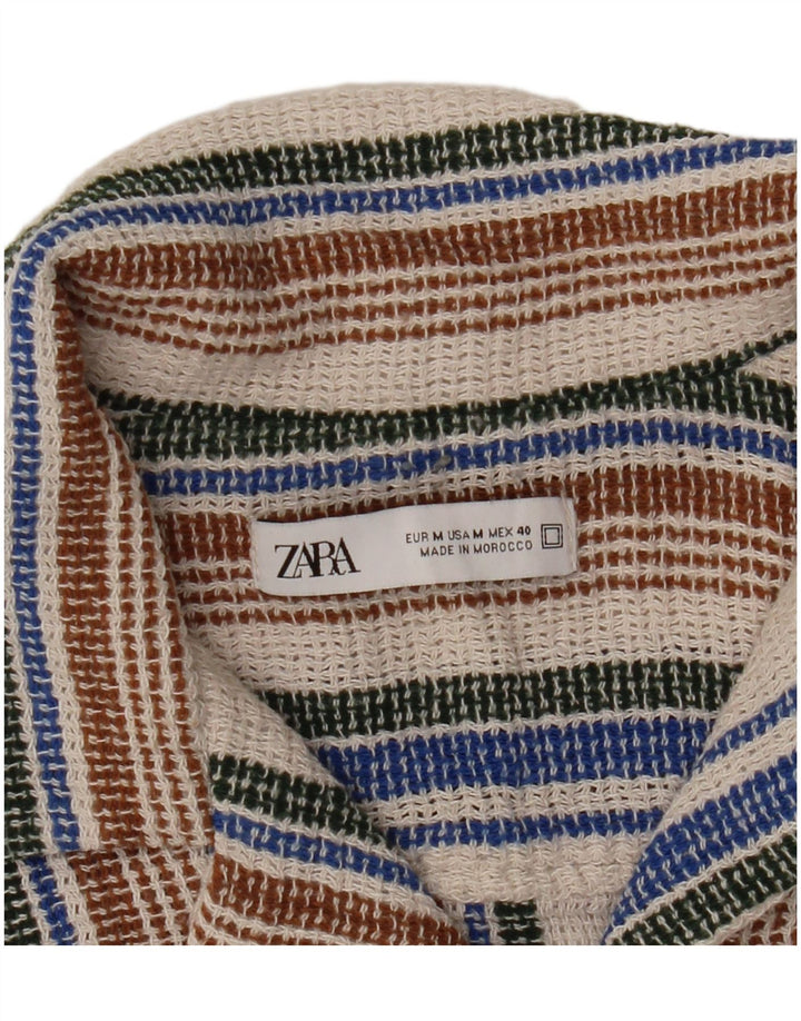 Zara Мужская рубашка с коротким рукавом с коротким рукавом, средняя разноцветная полоска