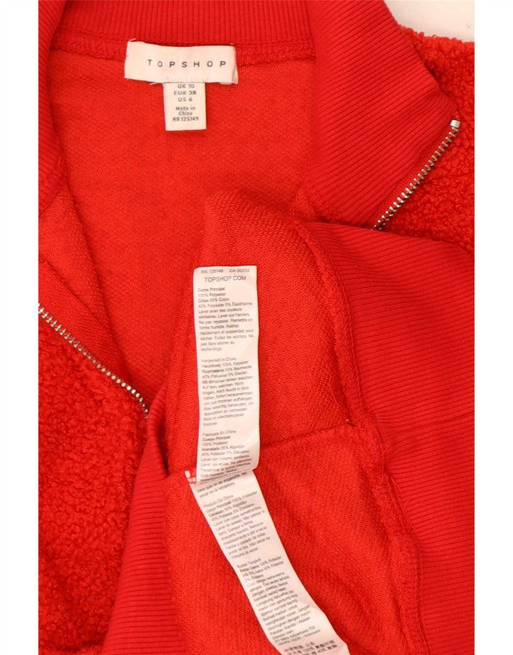 Женский свободный флисовый джемпер с воротником на молнии Topshop UK 10, маленький красный, полиэстер
