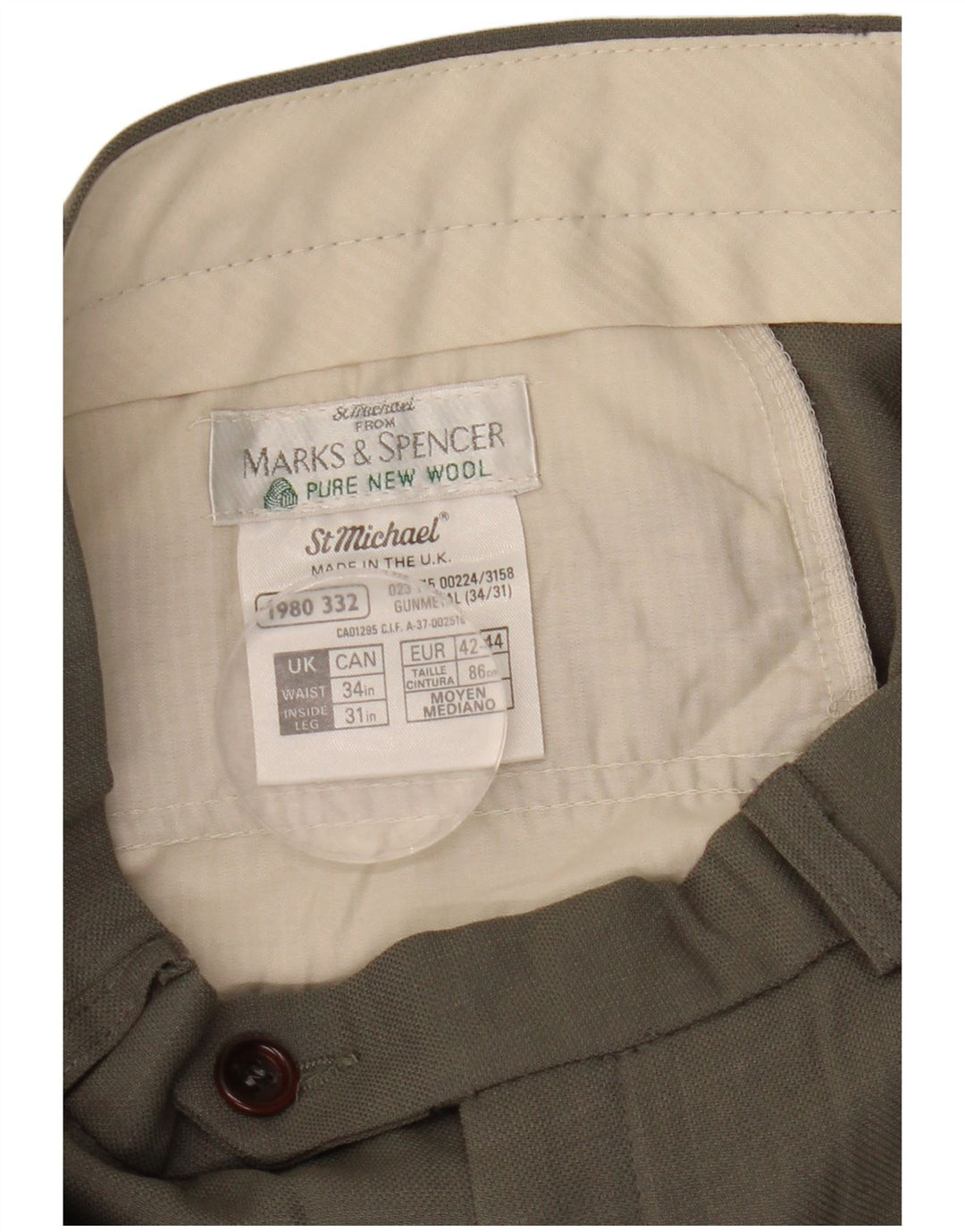Мужские костюмные брюки Marks & Spencer W34 L31 серые, шерстяные