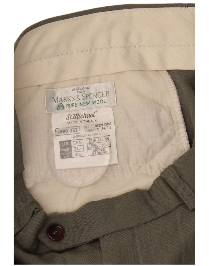 Мужские костюмные брюки Marks & Spencer W34 L31 серые, шерстяные