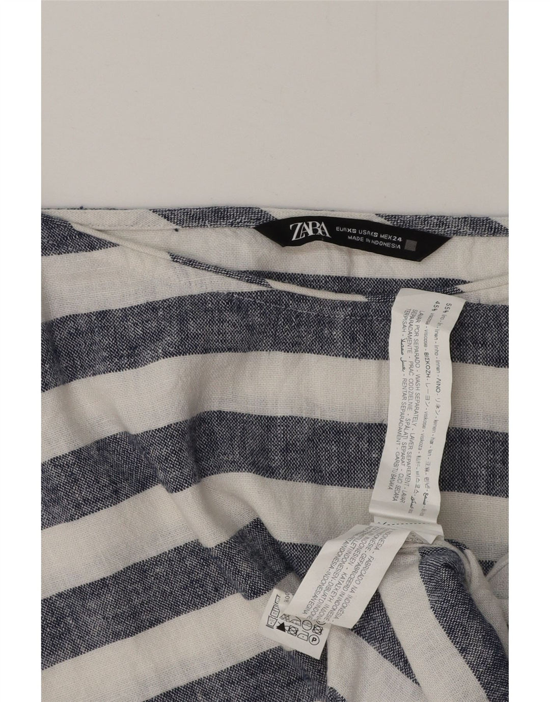 Женская блузка оверсайз ZARA UK 6 XS, льняная синяя полоска
