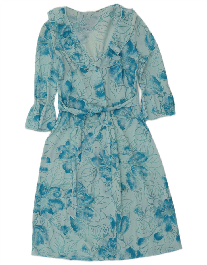 Женское прозрачное платье А-силуэта с рукавами 3/4 Imec, Великобритания 12, средний синий цвет с цветочным принтом