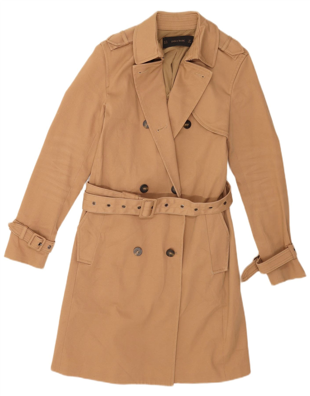 Женский тренч Zara UK 14, средний бежевый, хлопок