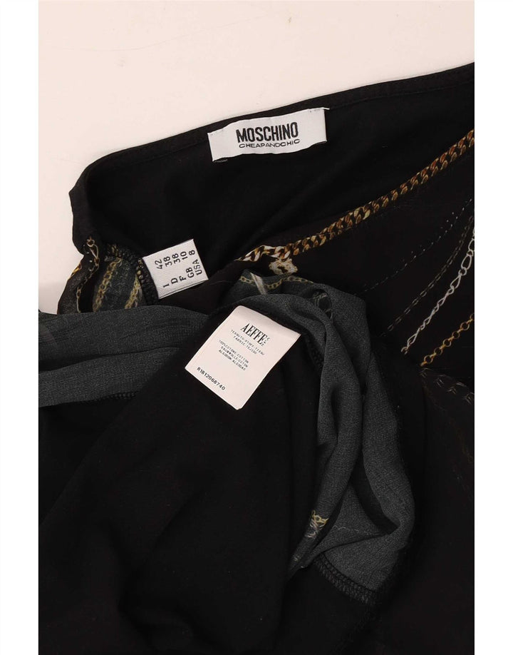 Moschino Womens Graphic Blouse Top UK 10 Small Black Cotton