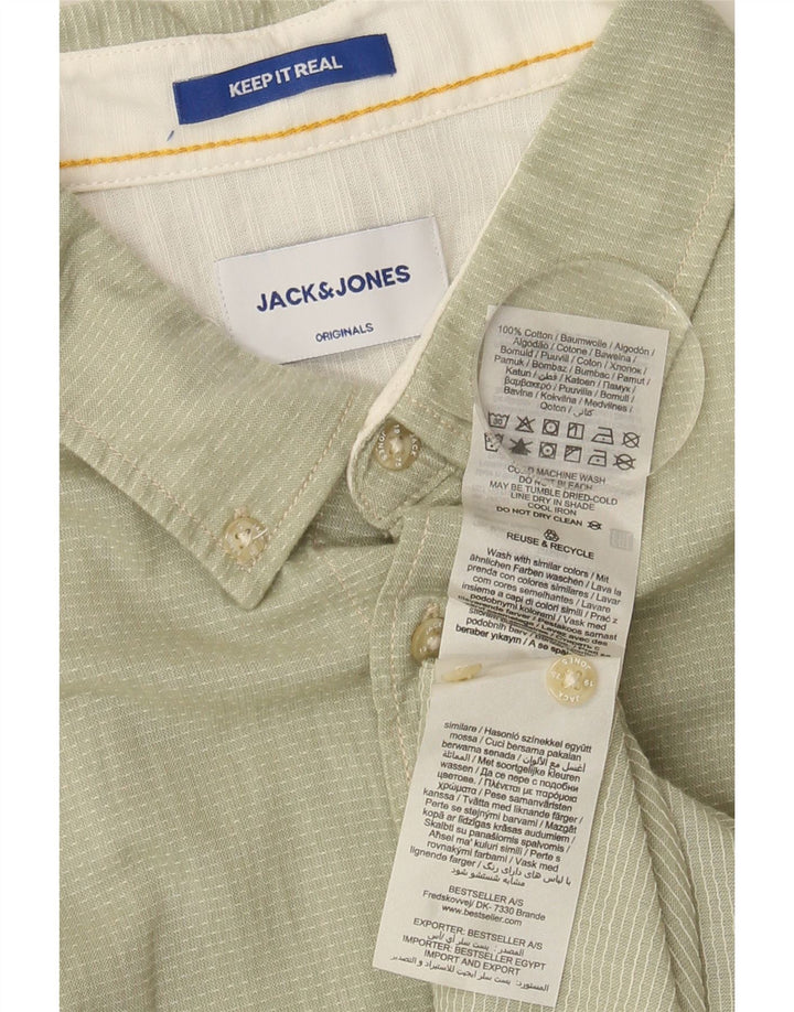 JACK & JONES Mens Short Sleeve Shirt Large Khaki Cotton