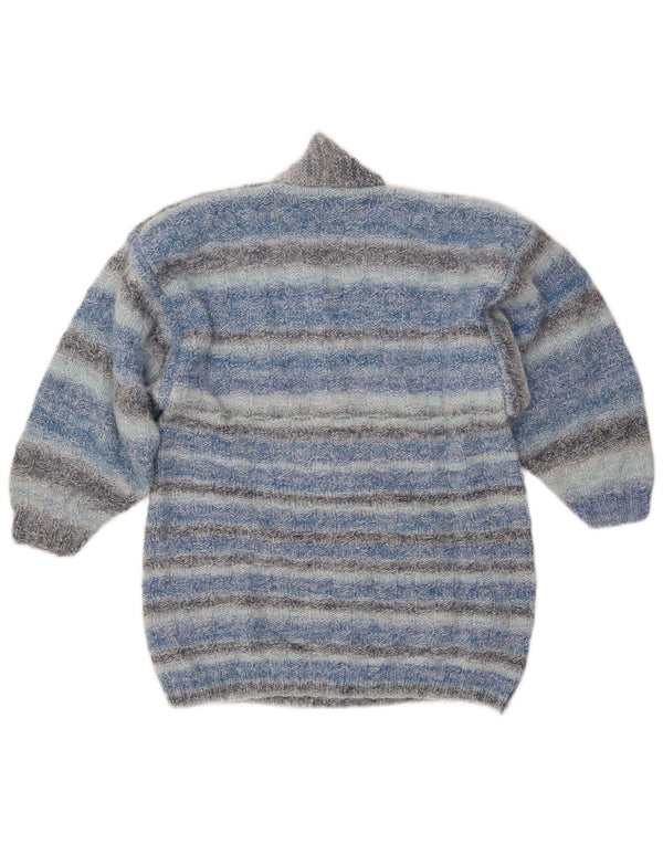 ВИНТАЖНЫЙ женский джемпер с отложным воротником, Великобритания 14, средний синий в полоску