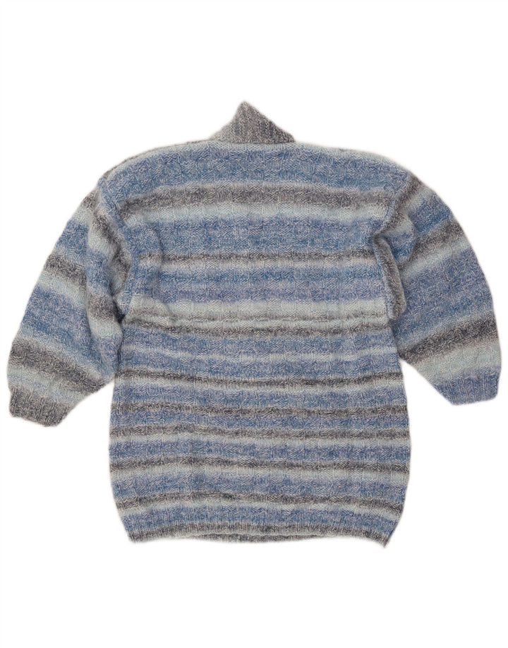 ВИНТАЖНЫЙ женский джемпер с отложным воротником, Великобритания 14, средний синий в полоску