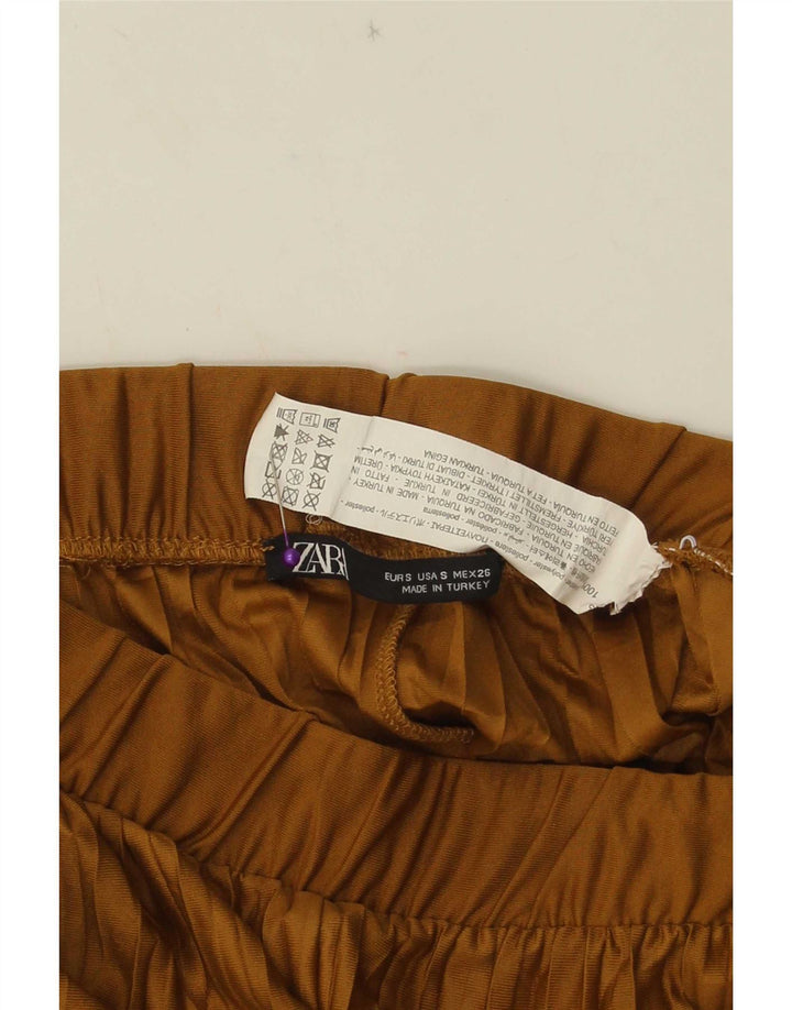 Женские укороченные широкие брюки Zara, маленькие W26 L23, бежевый полиэстер