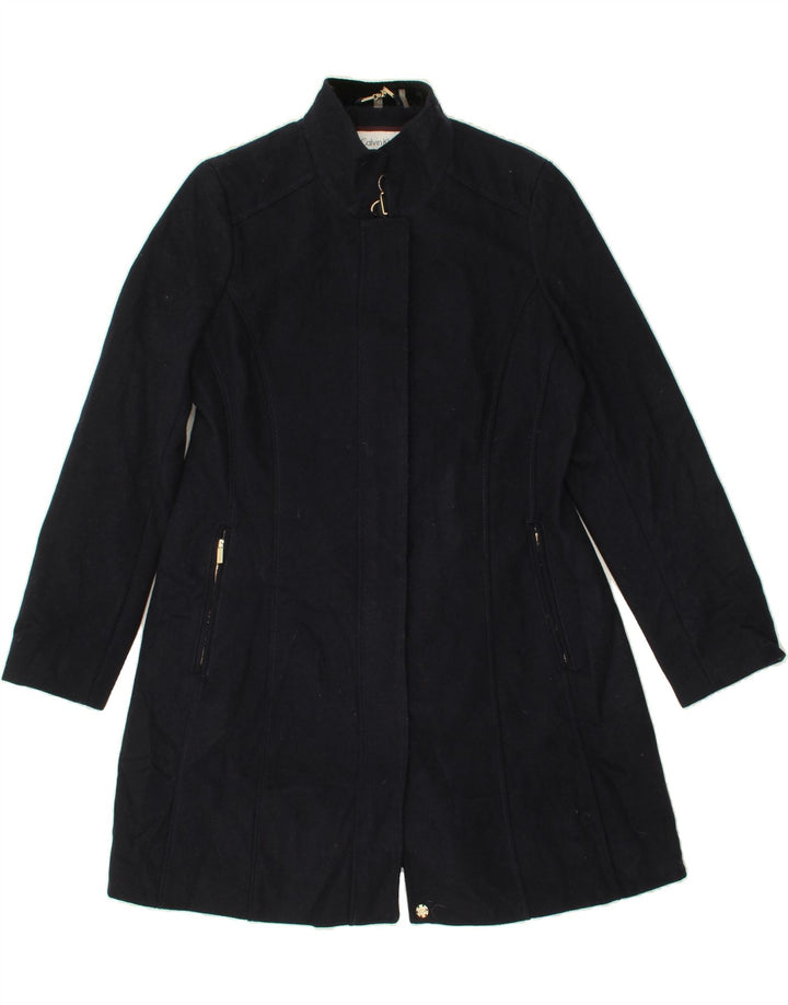 CALVIN KLEIN Womens Overcoat UK 14 Large Navy Blue Wool Vintage Calvin Klein and Second-Hand Calvin Klein from Messina Hembry 