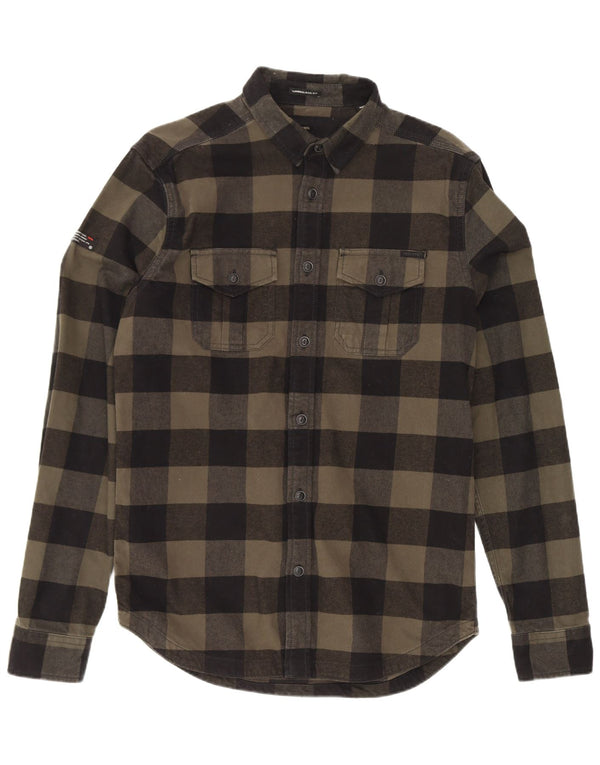 Мужская фланелевая рубашка Superdry Lumberjack среднего размера, хаки, хлопок в мелкую клетку