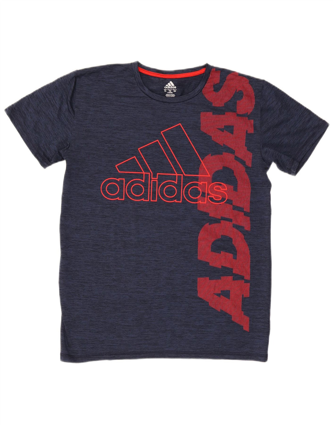 ADIDAS Boys Aeroready Graphic T-Shirt Top 15-16 Years XL Navy Blue Flecked Vintage Adidas and Second-Hand Adidas from Messina Hembry 
