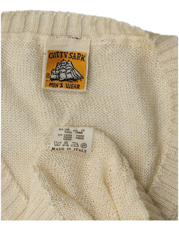 CUTTY SARK Mens V-Neck Jumper Sweater Large Off White Argyle/Diamond Linen