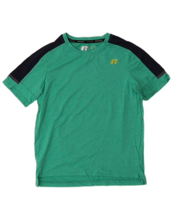 Russell Athletic Boys T-Shirt Top 7-8 Years Medium Green Colourblock