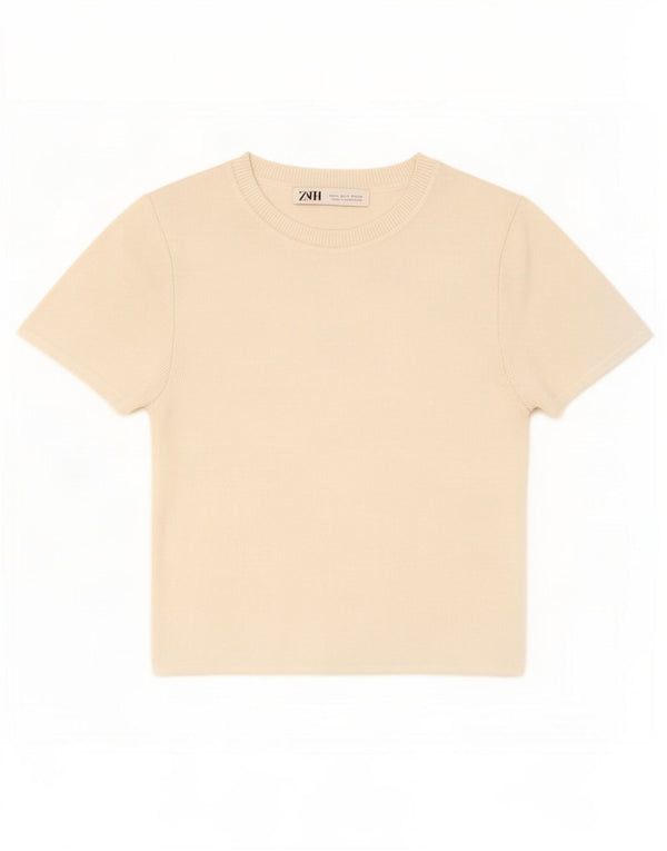 Женская укороченная футболка Zara UK 12, средний белый, вискоза