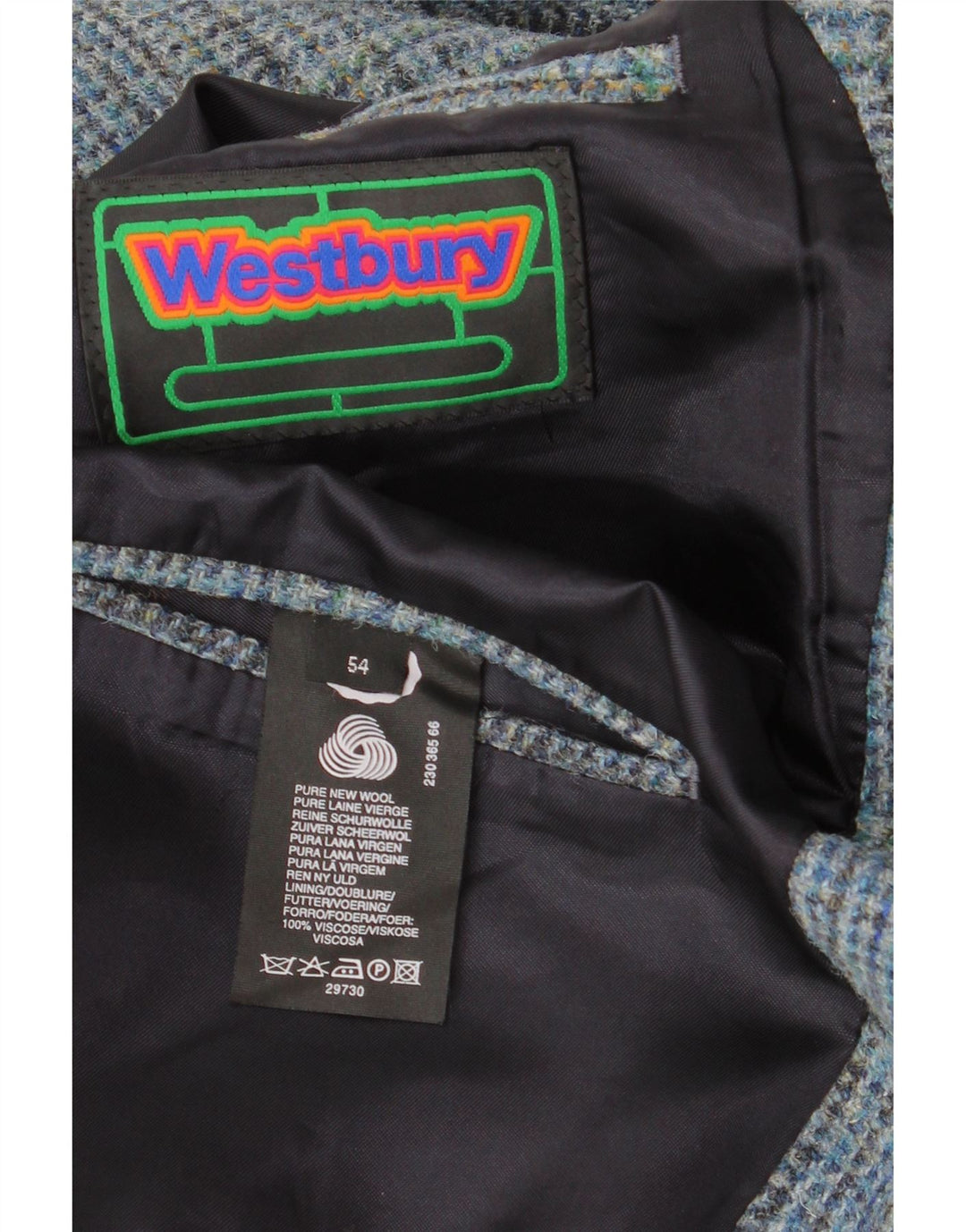 Мужской пиджак WESTBURY на 3 пуговицах, Великобритания 54 2XL, синий, шерсть с узором «гусиные лапки»