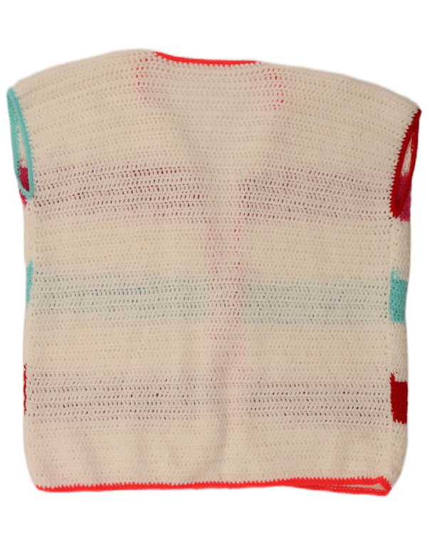 ВИНТАЖНЫЙ женский кардиган без рукавов UK 18 XL в белую полоску