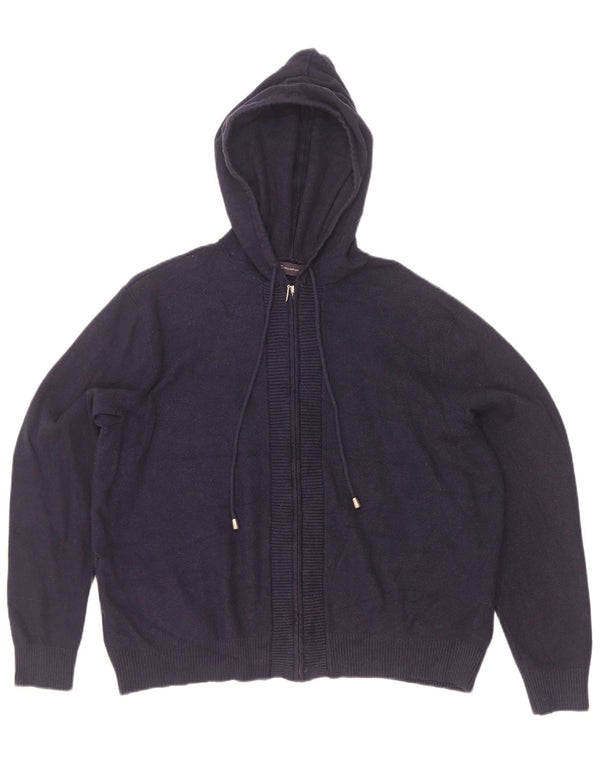 Marks & Spencer Womens Hooded Cardigan Sweater UK 16 Large Navy Blue