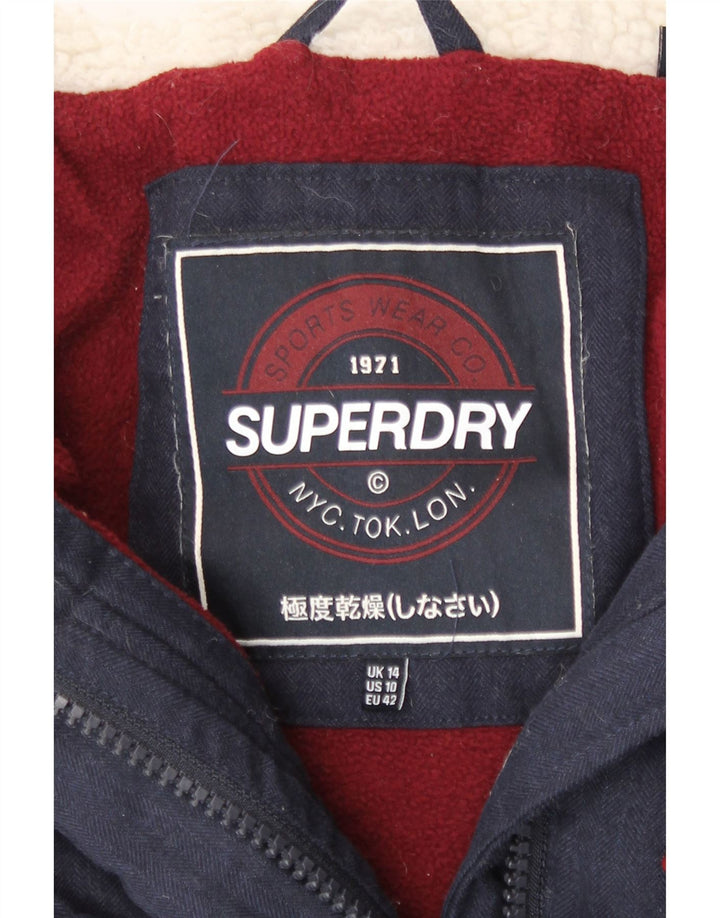 Женская утепленная куртка Superdry с капюшоном UK 14, большой темно-синий полиэстер
