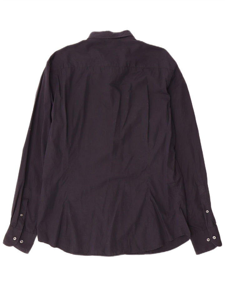 Мужская рубашка приталенного кроя MASSIMO DUTTI XL, темно-синяя, хлопок