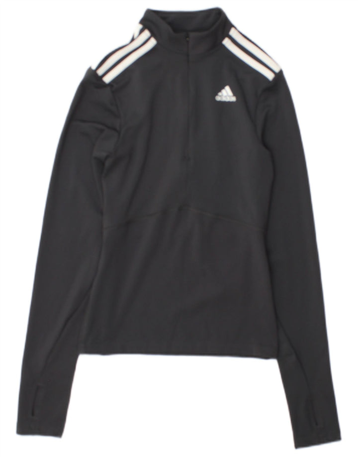 Женский спортивный пуловер Adidas с воротником на молнии, Великобритания 4/6 XS, серый с цветными блоками