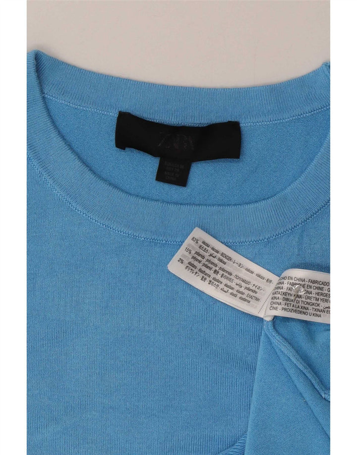 Женская футболка Zara Top UK 12, средний синий, вискоза