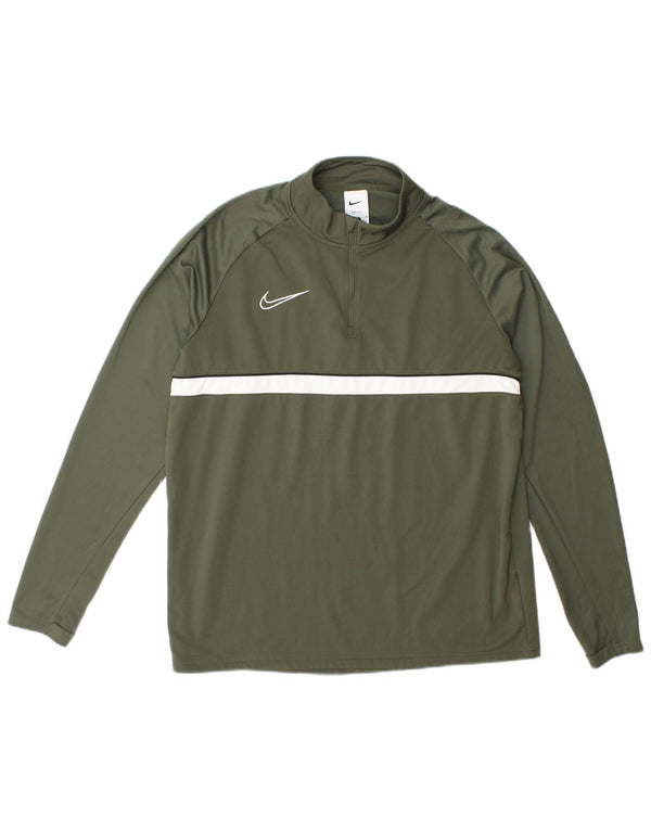 Мужской пуловер с воротником на молнии Nike Dri Fit, большой зеленый полиэстер