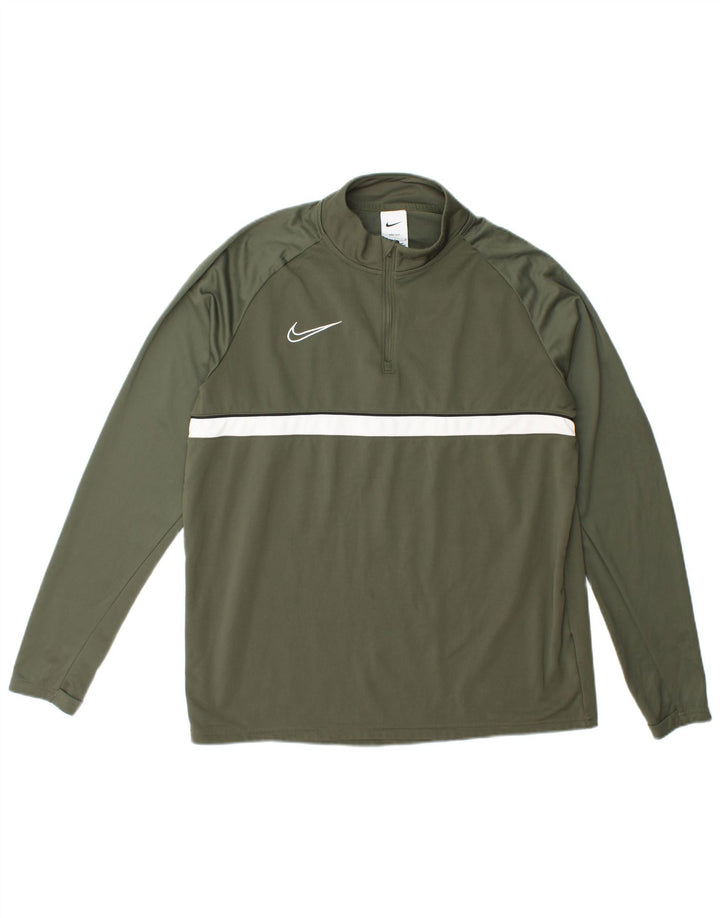 Мужской пуловер с воротником на молнии Nike Dri Fit, большой зеленый полиэстер