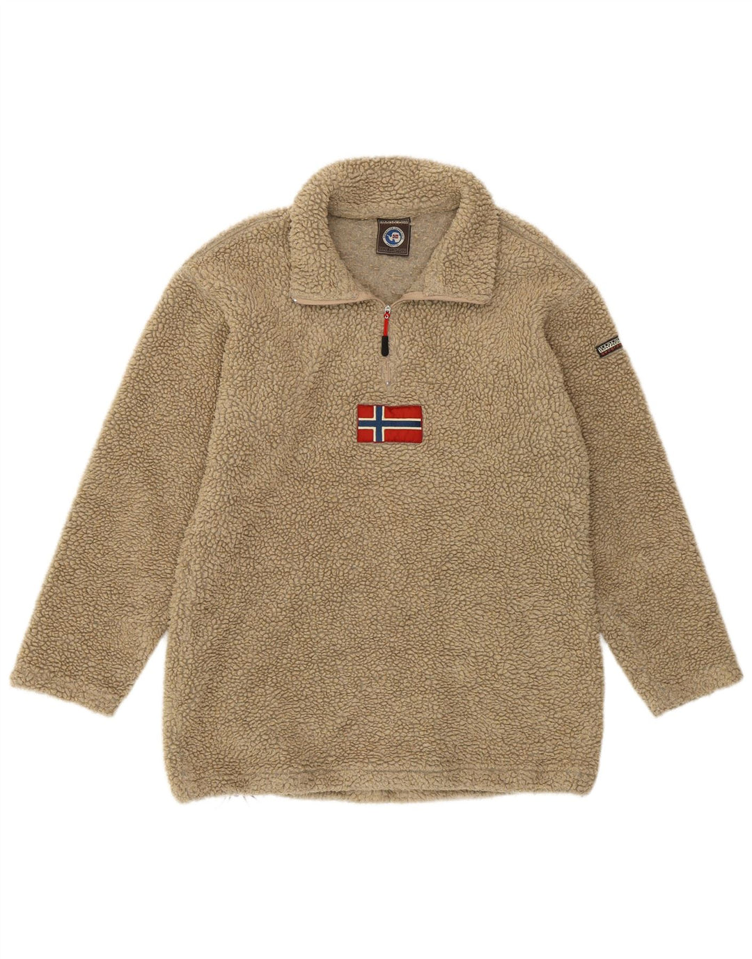 Napapijri Женский флисовый джемпер на молнии с рисунком, большой бежевый полиакрил