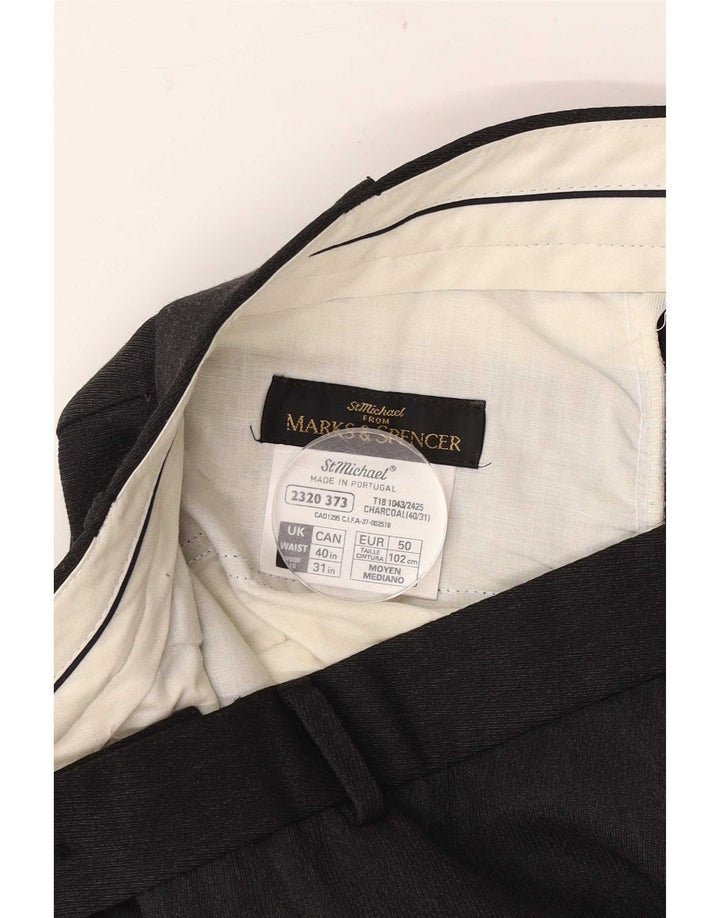 Мужские прямые костюмные брюки Marks & Spencer W40 L28 серые из полиэстера
