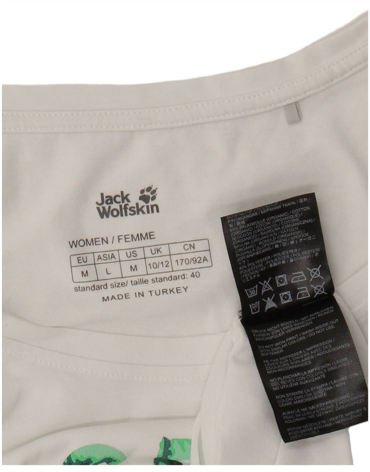 JACK WOLFSKIN Женская футболка с рисунком Топ UK 10/12 Средний Белый Хлопок