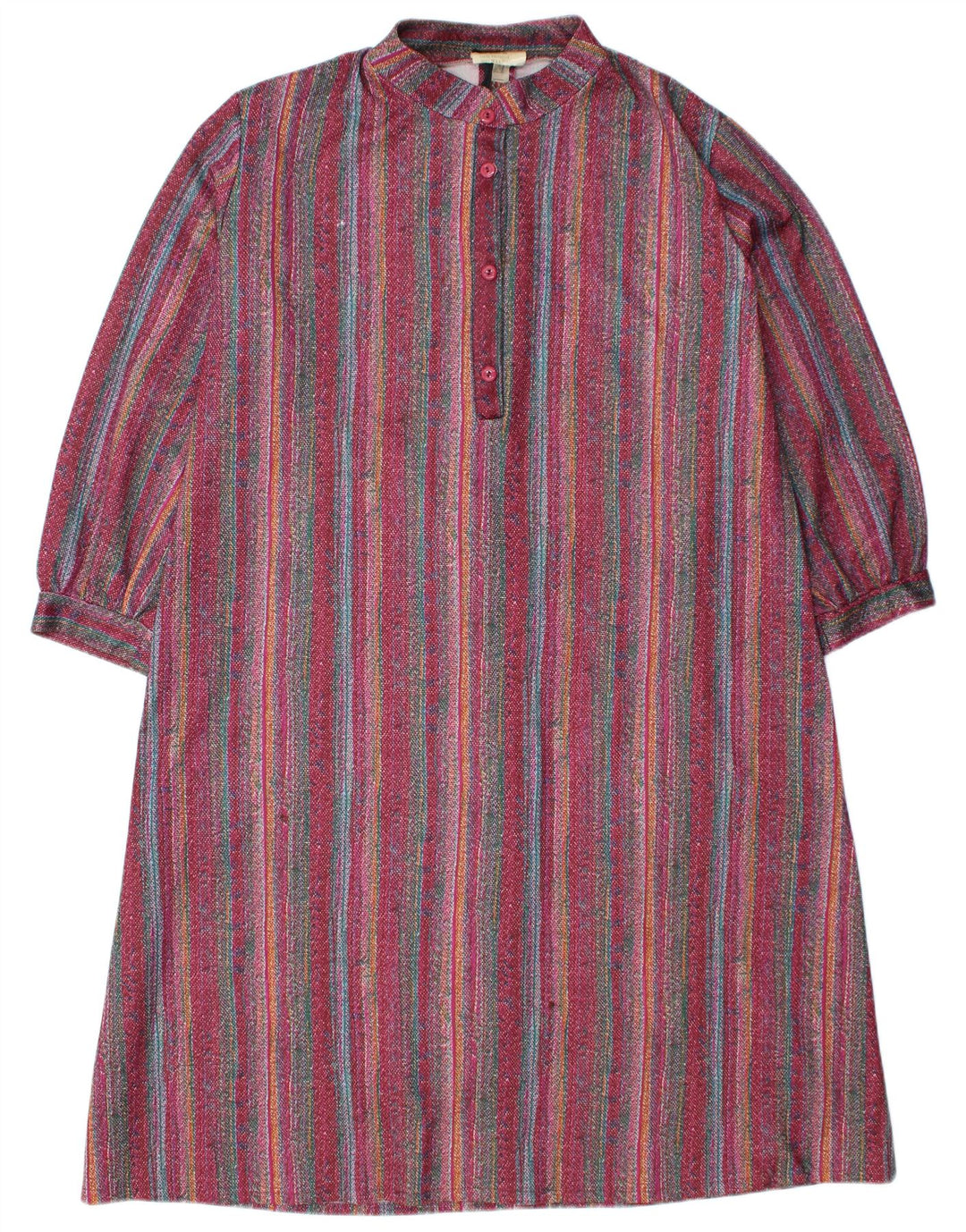 ВИНТАЖНОЕ женское базовое платье UK 26 4XL бордового цвета в полоску из полиэстера