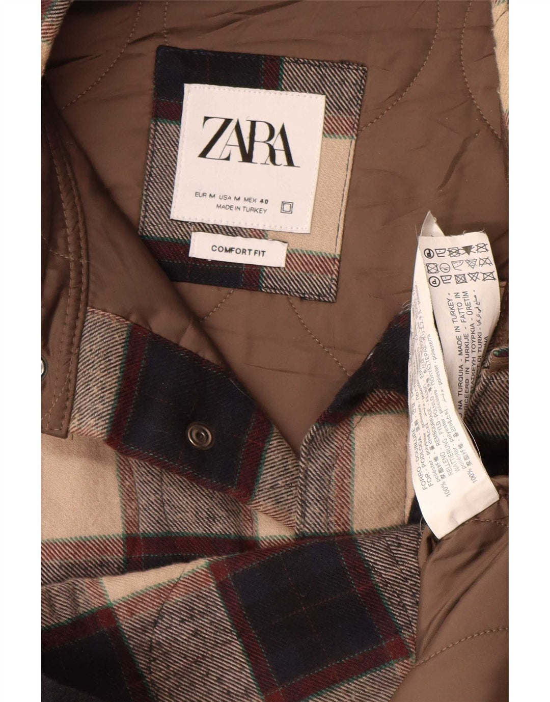 Мужская куртка-рубашка Zara UK 38, средний бежевый полиэстер в клетку
