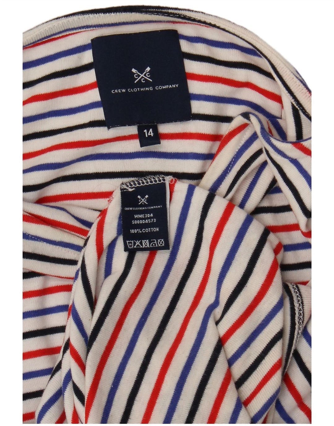 CREW CLOTHING Женская футболка Top UK 14, средний размер, разноцветная полоска, хлопок