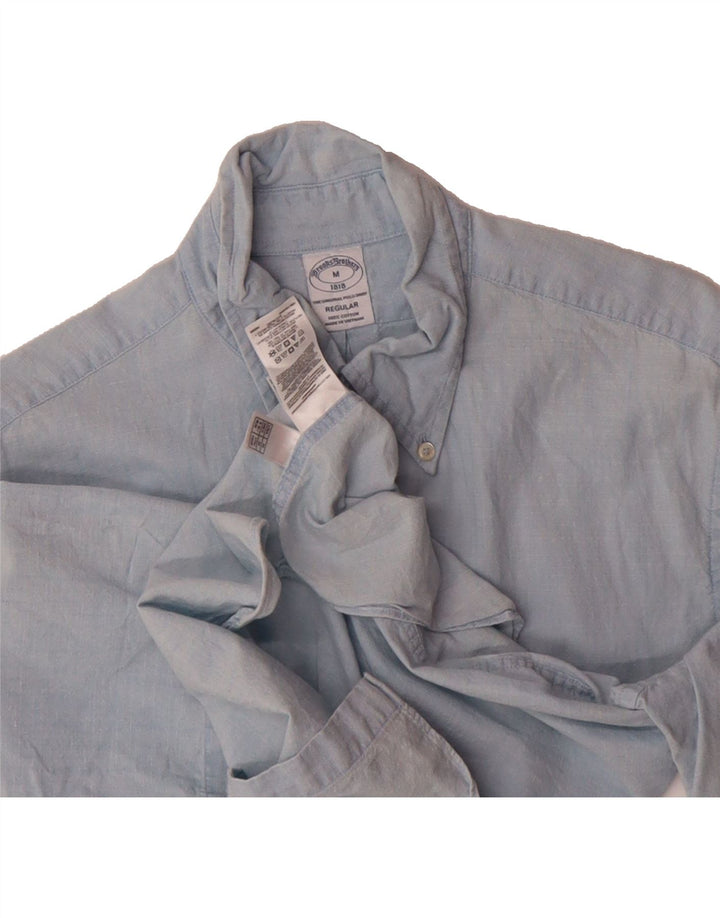BROOKS BROTHERS Mens Regular Fit Short Sleeve Shirt Medium Blue Cotton Vintage Brooks Brothers and Second-Hand Brooks Brothers from Messina Hembry 