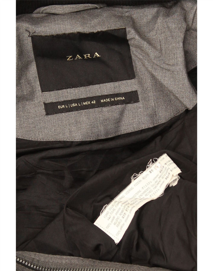 Мужское стеганое пальто с капюшоном Zara UK 40, большой серый полиэстер