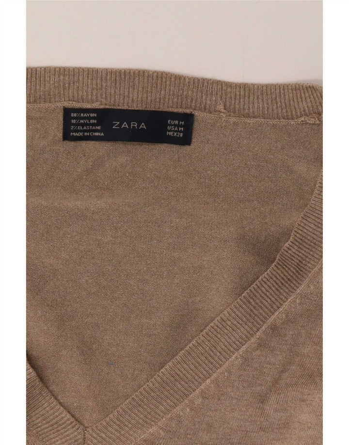Женский джемпер с v-образным вырезом Zara UK 14, средний серый вискоза