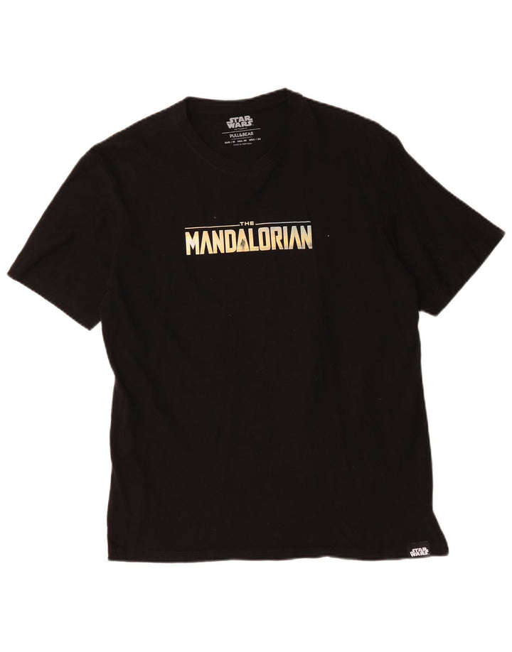 Мужская футболка с рисунком Pull & Bear, хлопковый топ среднего размера, черный