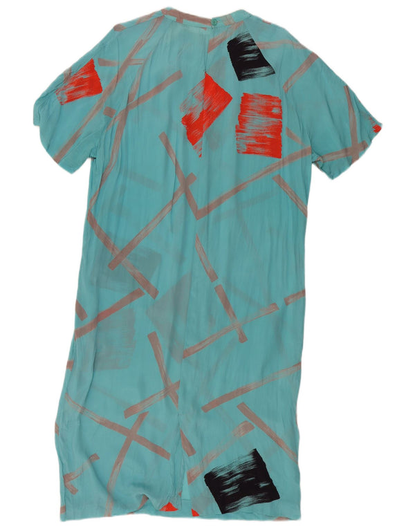 Винтажное женское платье макси с короткими рукавами, Великобритания, 18 XL, бирюзовое с геометрическим рисунком