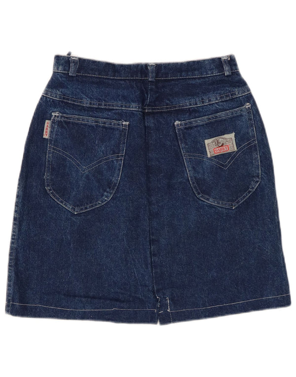 Винтажная женская джинсовая юбка с высокой талией EU 36, маленькая W24, темно-синяя, хлопковая