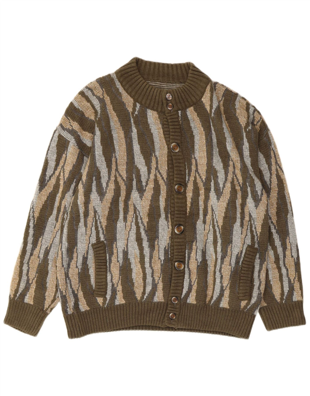 Винтажный мужской кардиган-свитер, большой акрил в полоску цвета хаки