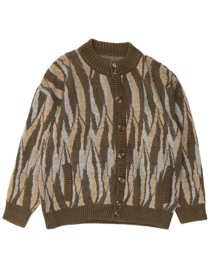 Винтажный мужской кардиган-свитер, большой акрил в полоску цвета хаки