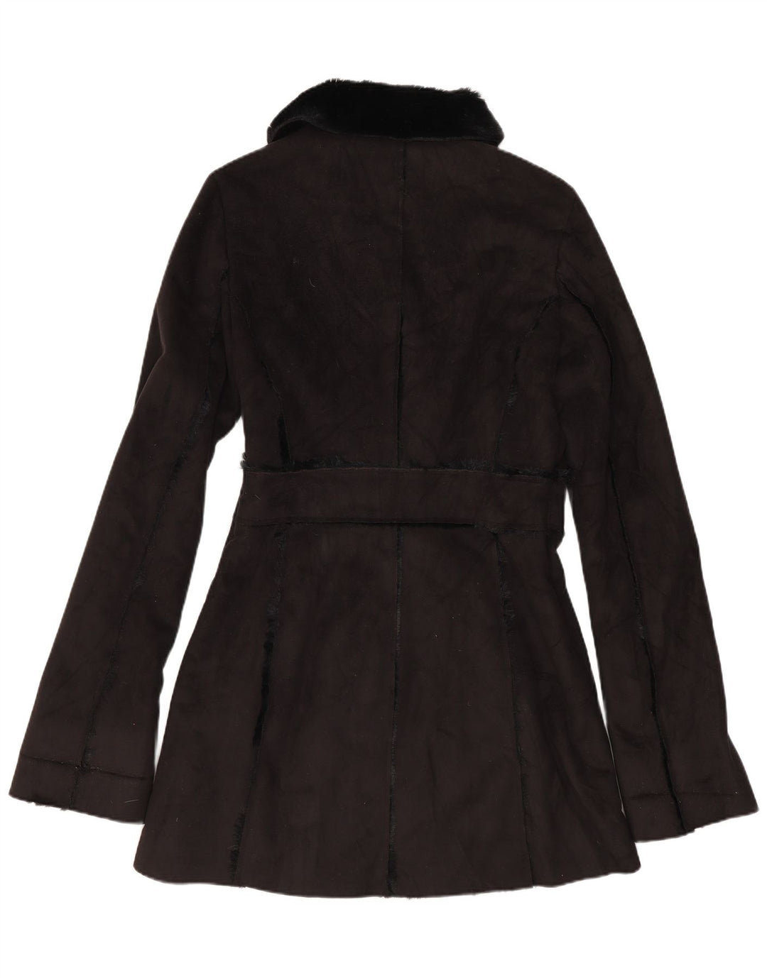 Винтажное женское пальто из шерпа UK 12, средний черный