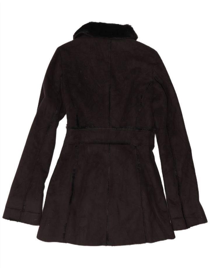 Винтажное женское пальто из шерпа UK 12, средний черный