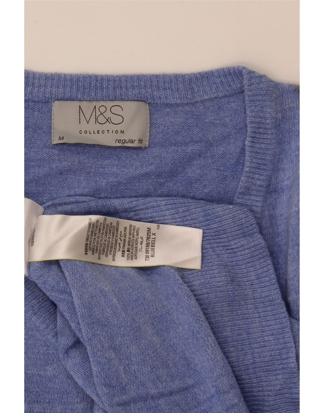 Мужской джемпер стандартного кроя с v-образным вырезом Marks & Spencer, средний синий акрил