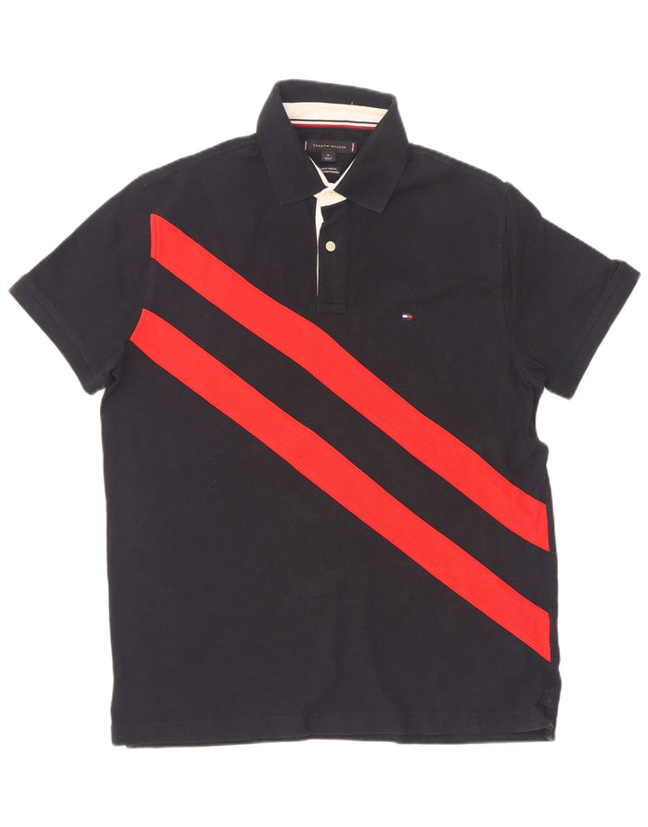 Мужская рубашка поло Tommy Hilfiger среднего размера, темно-синяя, с цветными блоками, стандартного кроя