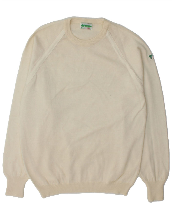GREEN Womens Crew Neck Jumper Sweater UK 14 Medium Off White Wool Vintage Green and Second-Hand Green from Messina Hembry 