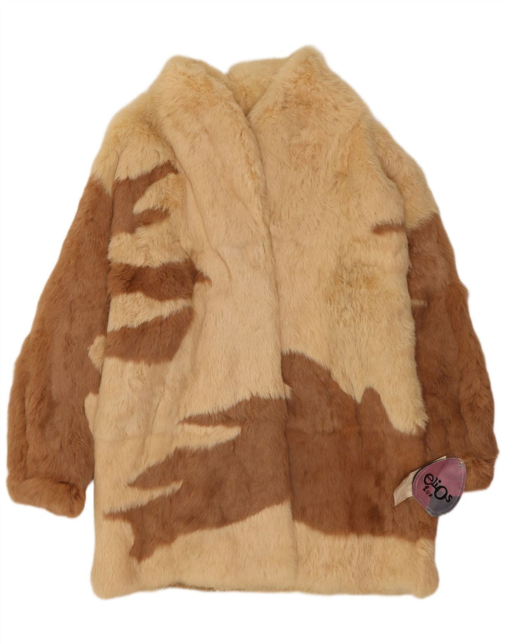 Женская шуба оверсайз Elios IT 44 Medium Beige Colourblock Мех кролика