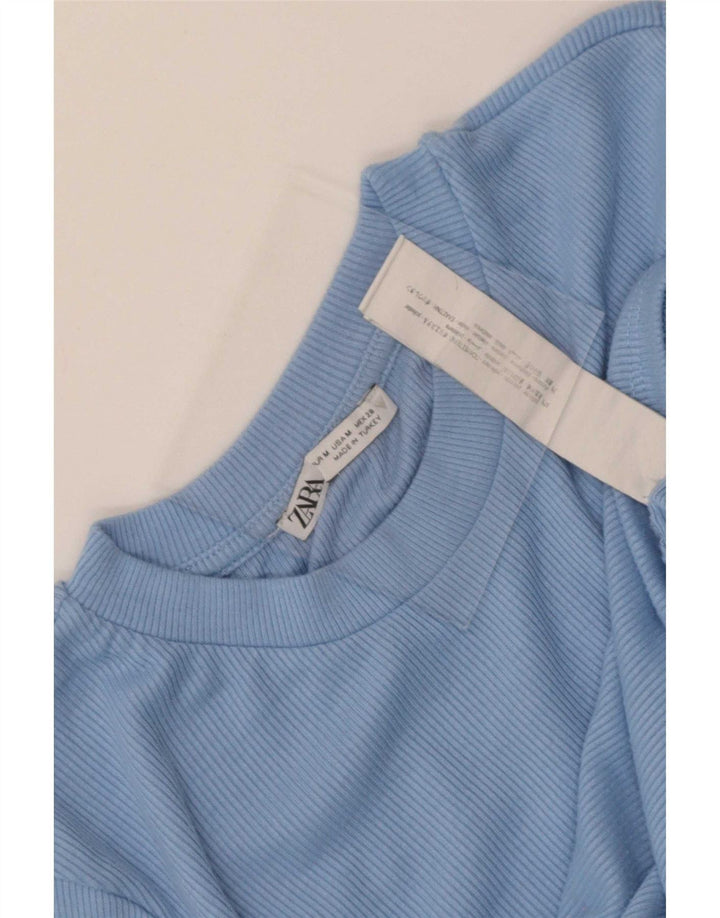 Женская укороченная блузка Zara UK 12, средний синий полиэстер