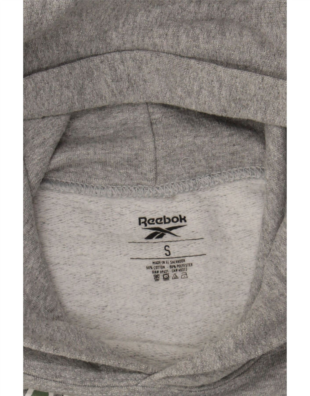 REEBOK Mens Graphic Hoodie Jumper Small Grey Cotton Vintage Reebok and Second-Hand Reebok from Messina Hembry 