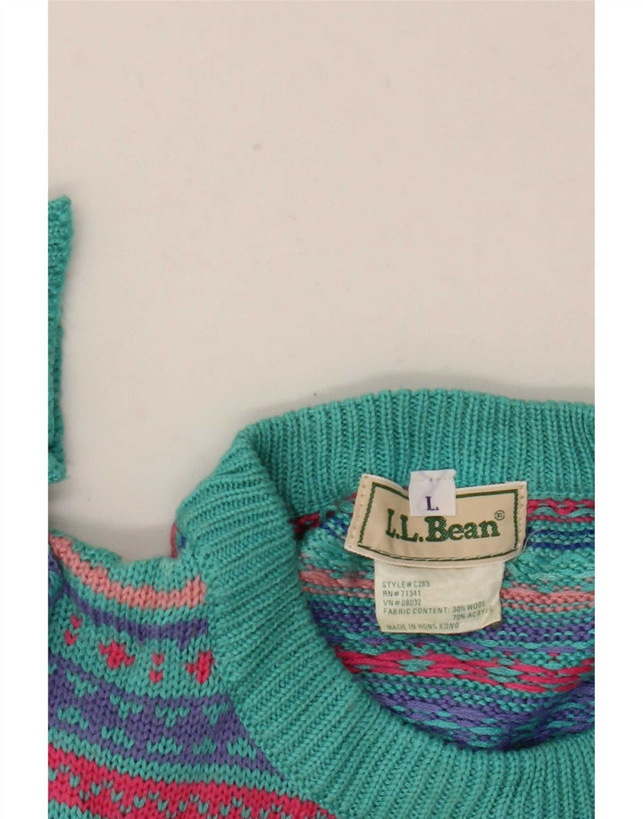 Мужской джемпер с круглым вырезом L.L.Bean, большой разноцветный шерстяной свитер с жаккардовым узором